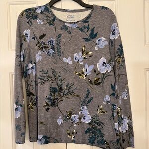 Croft & Barrow Blue Floral Long Sleeve Blouse